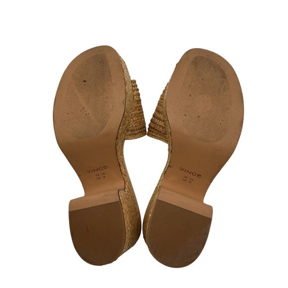 Vince 'Margo' Tan Leather Raffia Espadrille Block Heel Platform Sandals Size 7.5 - Picture 6 of 6